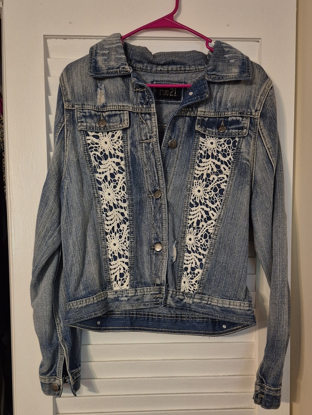 Rue21 Light Blue Denim Jacket with White Lace Insets